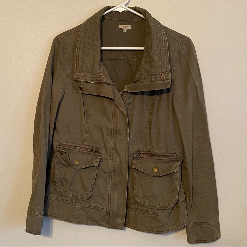 sashimi olive green moto-style jacket